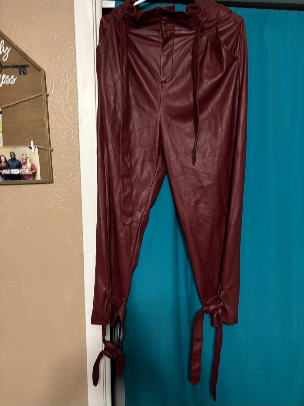 Lulu's Burgundy Faux Leather Tie-Hem Joggers